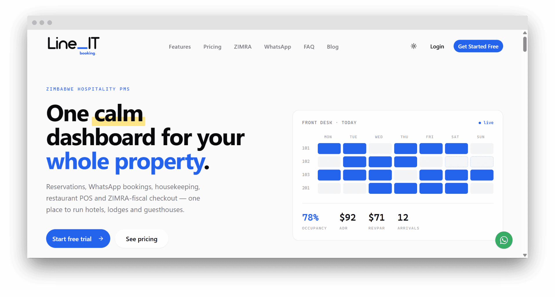 Line IT Booking Platform - Property management web application with WhatsApp bookings and ZIMRA-fiscal checkout for Zimbabwe hospitality