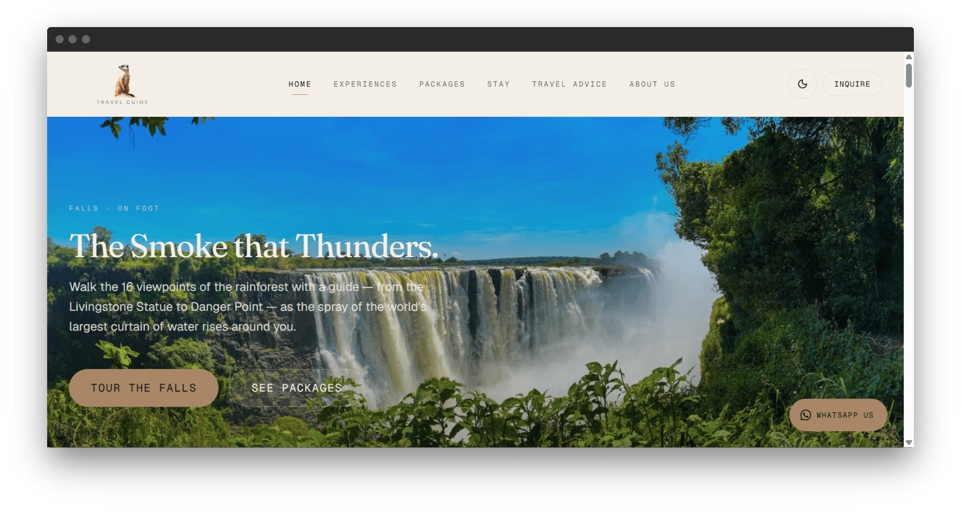 Travel Guide Website - Zimbabwe tourism and Victoria Falls travel experiences website developed by Line IT Consultancy