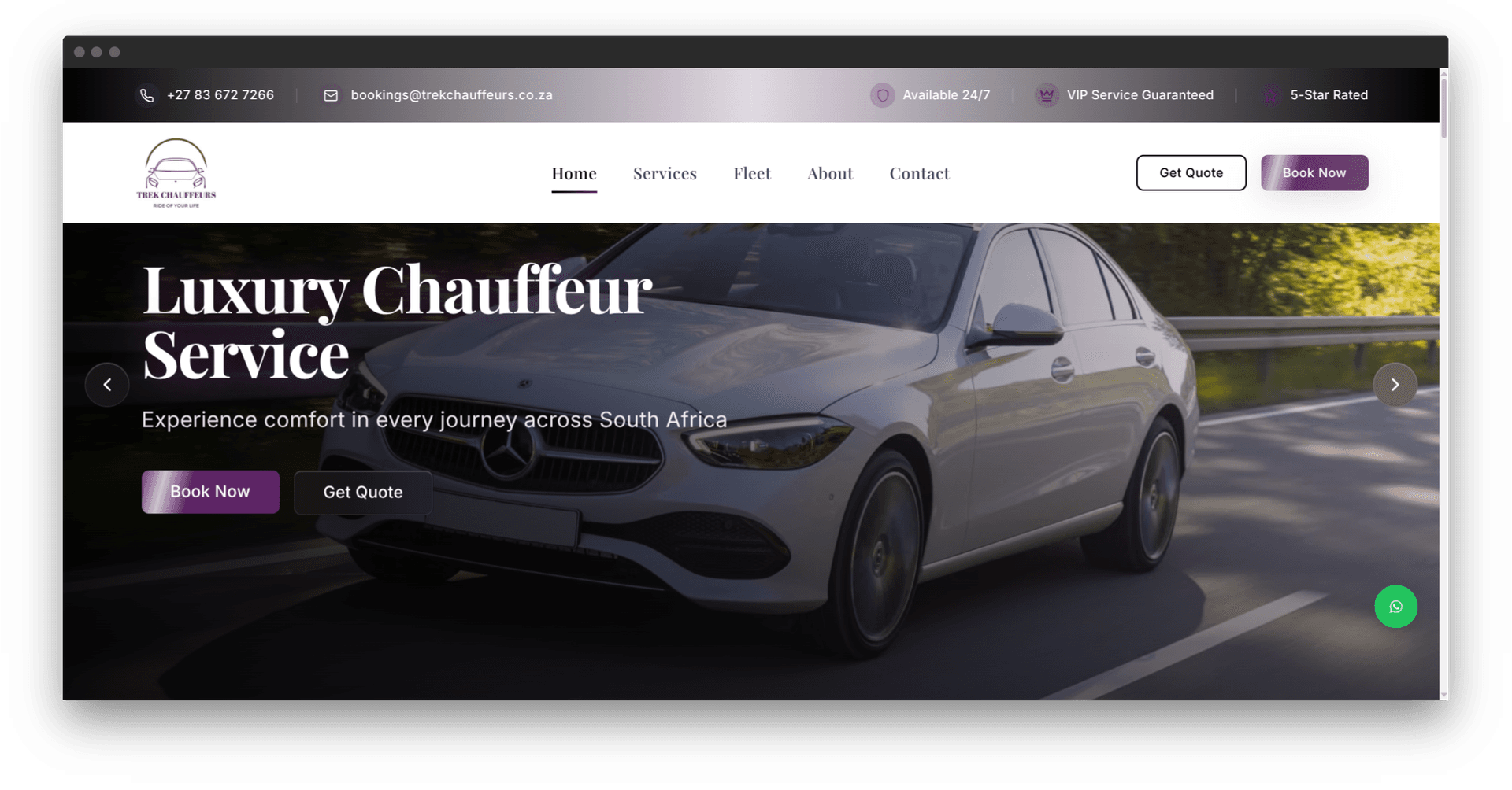 Trek Chauffeurs Transportation Website - Professional chauffeur services website